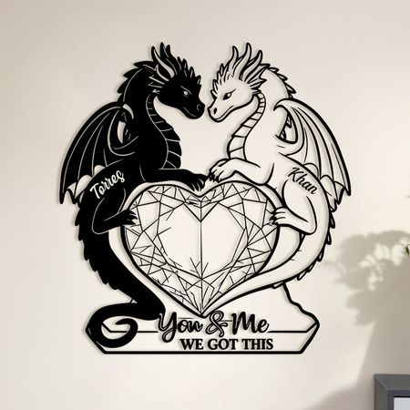 Personalized Dragon Couple Metal Wall Art | You & Me We Got This Fantasy Love Decor