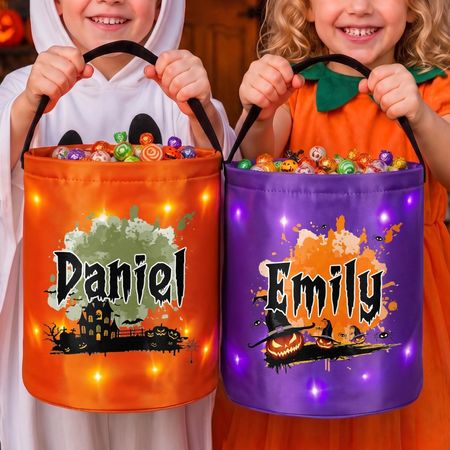 Custom LED Light Bucket Bag - Personalized Halloween  Birthday Gifts For Kids - Spooky Fun Ahead