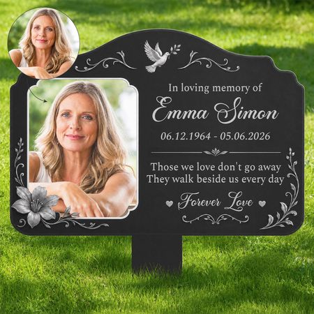 Personalized Photo Dove & Lily Memorial Metal Garden Stake Sign