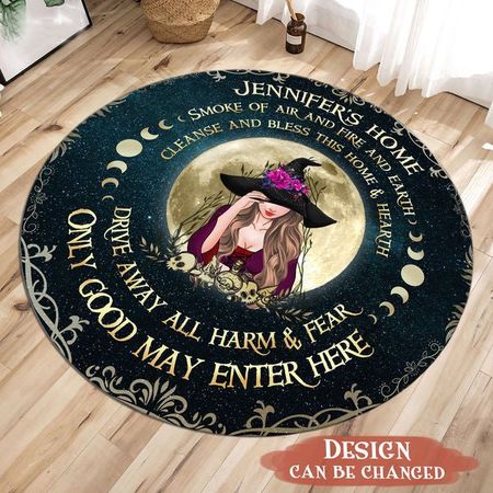 Custom Personalized Witch Round Rug Gift Idea For Halloween  Wicca Decor Pagan Decor