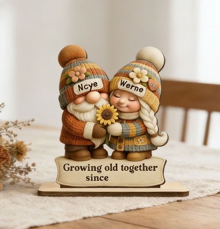 Personalized Dwarf Couple Wooden Standee | Growing Old Together, Starting in Year - A Love Souvenir