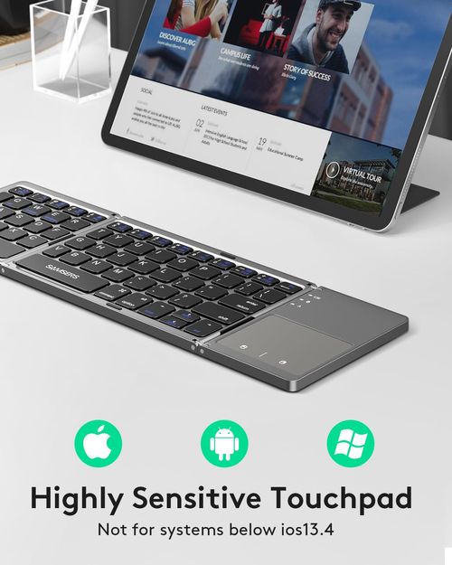 Foldable Bluetooth Keyboard with Touchpad - Portable Wireless Keyboard with Holder, Rechargeable Full Size Ultra Slim Pocket Folding Keyboards for Android Windows iOS Tablet & Laptop
