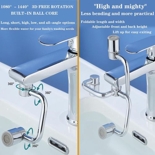 Universal Sink Faucet 1080° Rotating Faucet Extender with Upward Facial Mist, U Shaped Faucet Extender, 360° Faucet Aerator for Bathroom Kitchen, 4 Water Modes Adjustable
