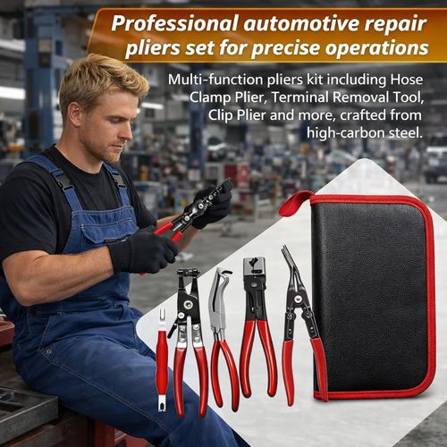 5PCS Automotive Electrical Disconnect Pliers Kit with Storage Case, High-Carbon Steel Connector Separator, Hose Clamp & Trim Clip Removal Tools, Professional Set for Auto Repair & Maintenance