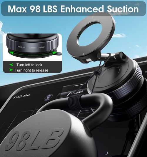 Upgraded Vacuum Magnetic Car Phone Holder 360° Reinforced 96LBS Ultra Suction Cup Phone Mount for MagSafe Cell Phone Holders for Your Car/Gym/Mirror Mount for iPhone & Android