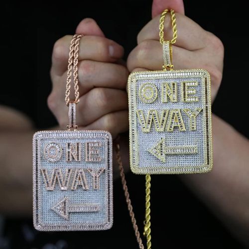 Hip-hop Fashion Letters One Way Arrow Charm Signboard Pendant Necklaces