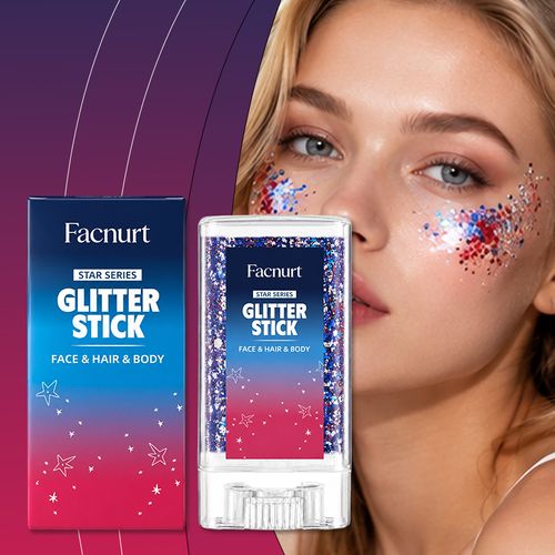 Hair Glitter Stick,Red White Blue Face Glitter Stick with Star, Body Soccer Glitter Rave Makeup