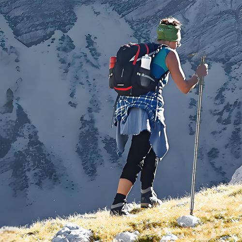 Trekking Pole Tactical Walking Stick, Multifunctional Lightweight Aircraft Aluminum Collapsible Survival Hiking Pole with Storage Bag for Women Men Seniors Camping Backpacking