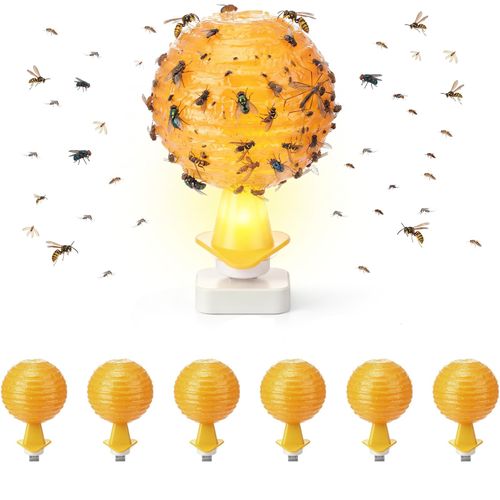 Original Fruit Fly Trap Ball with Light, 6pcs Hanging Fungus Gnat Killer Catcher, Adhesive Sticky Glue Catching Ball Fly Gnat Wasp Hornet Bugs Flying Insects Trap Ball for Indoor Outdoor Plant