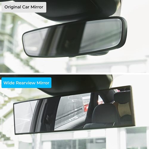 Panoramic Rear View Mirror, 12 Inch Wide Angle Clip On Mirror, Universal Car Interior Accessories, Convex Interior Mirror Reduces Blind Spot, Clear Vision Fits Car SUV Trucks