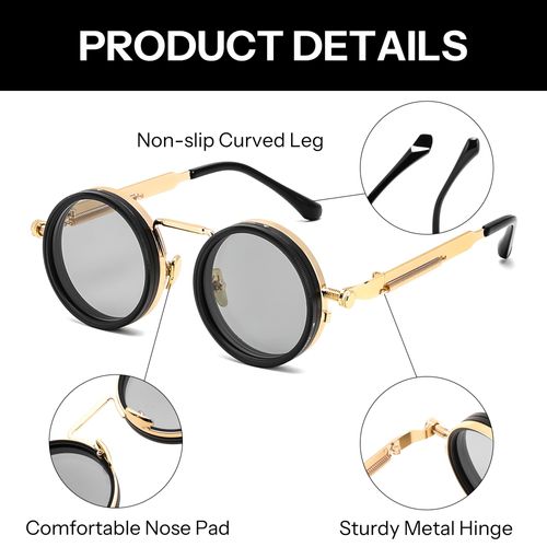 Adjustable Tint Sunglasses Polarized Men, 1-9 Gear Manual Dimming, Steampunk Round Metal Frame