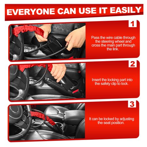 Car Steering Wheel Lock, Seat Belt Lock, Anti-Theft Device, Max 17 Inch Length, Small and Light-Weight, Multi-Functional, Fit Most Vehicle, SUV, Golf Cart Security