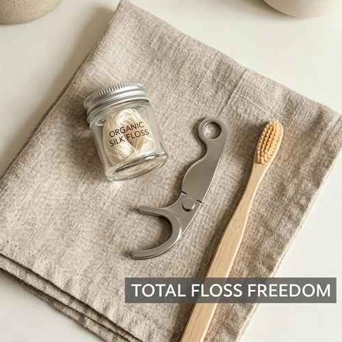 Stainless Steel Floss Pick, Reusable Metal Dental Flosser, Stainless Steel Floss Holder and Refillable Floss Pick, Minimalist Portable Permanent Teeth Cleaner