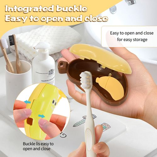 4 Pcs Banana Toothbrush Cover, Banana-Shaped Toothbrush Travel Case with Toothpaste Dispenser, Portable Brush Travel Case for Home Travel Outdoor Camping
