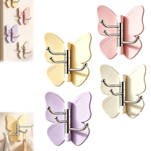 12 Pack Rotating Butterfly Adhesive Wall Hooks, 270° Swivel 3-Prong Towel Hangers with Adjustable Wings, Heavy Duty No-Drill Corner Stick-on Hooks for Bathroom, Kitchen & Entryway (12 Pack)