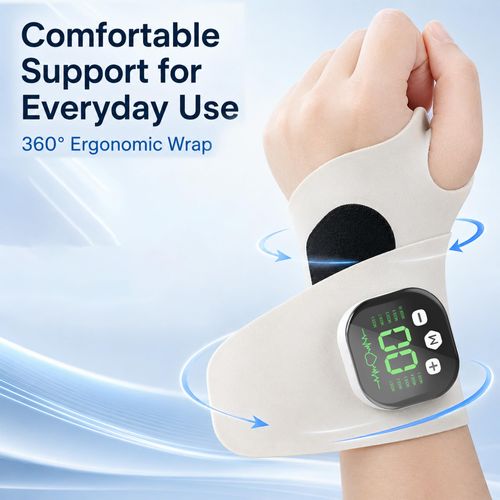 Electric Wrist Massager, Adjustable Microcurrent Wrist Support Wrap with 8 Modes 30 Intensity Levels Cordless Wrist Massage for Home Office Travel