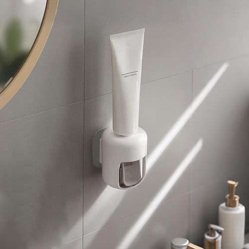 Toothpaste Dispenser Wall Mounted Bathroom Automatic Toothpaste Squeezer,Visualization of Toothpaste Flow Rate(White&Transparent)