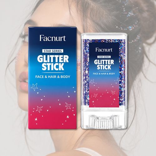 Hair Glitter Stick,Red White Blue Face Glitter Stick with Star, Body Soccer Glitter Rave Makeup