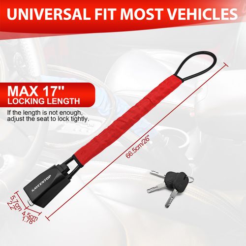 Car Steering Wheel Lock, Seat Belt Lock, Anti-Theft Device, Max 17 Inch Length, Small and Light-Weight, Multi-Functional, Fit Most Vehicle, SUV, Golf Cart Security