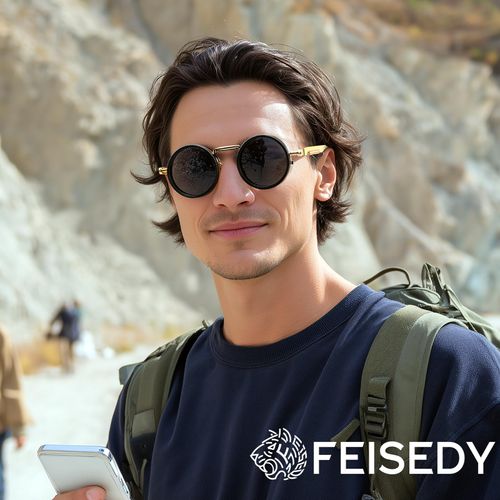 Adjustable Tint Sunglasses Polarized Men, 1-9 Gear Manual Dimming, Steampunk Round Metal Frame
