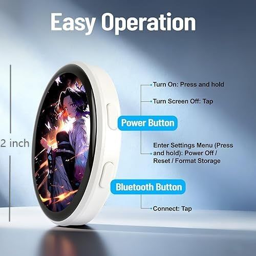 Digital Badge with DIY Text & Photo & Video，1.7 Inch Hd Touchscreen Digital Pin，Gift for Anime Fans, Ideal for Backpacks and Conventions