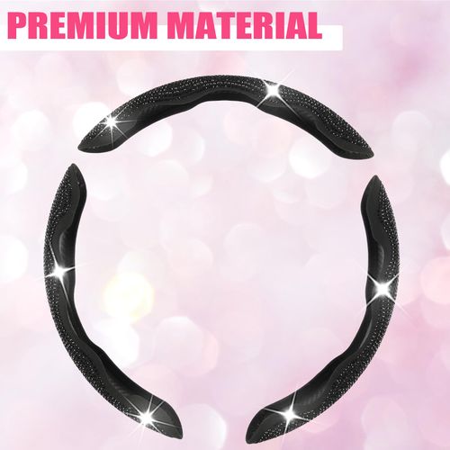 Diamond Bling Car Steering Wheel Cover with Crystal Rhinestones,3PCS Segmented Steering Wheel Protector,Universal for 99% Cars for Men and Women(Black with Black Diamond)