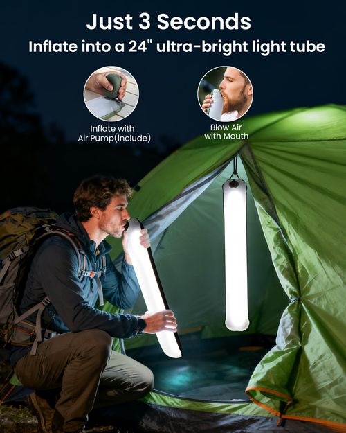 26" Inflatable Solar Camping Lantern,Magnetic LED Tube Light with USB-C 1800mAh Phone Charger,IP66 Waterproof TPU Tent Light for Hurricane Emergency,Backpacking & Off-Grid Survival