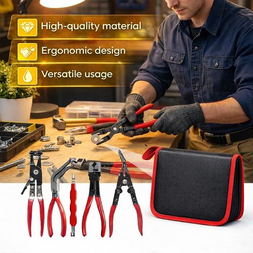 5PCS Automotive Electrical Disconnect Pliers Kit with Storage Case, High-Carbon Steel Connector Separator, Hose Clamp & Trim Clip Removal Tools, Professional Set for Auto Repair & Maintenance