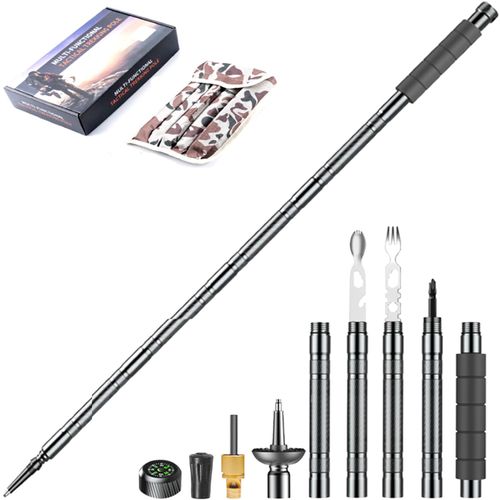 Trekking Pole Tactical Walking Stick, Multifunctional Lightweight Aircraft Aluminum Collapsible Survival Hiking Pole with Storage Bag for Women Men Seniors Camping Backpacking