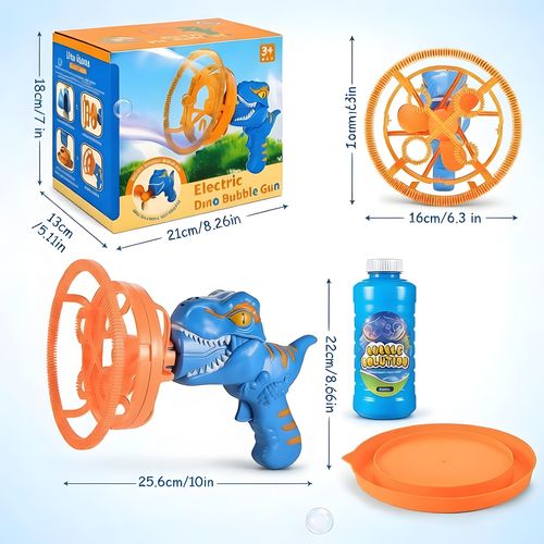 Dinosaur Shaped Bubble Gun for Kids - Blows Over 1000 Bubbles per Minute & Creates Giant Bubbles, Birthday, Christmas & Easter Gift for Boys & Girls