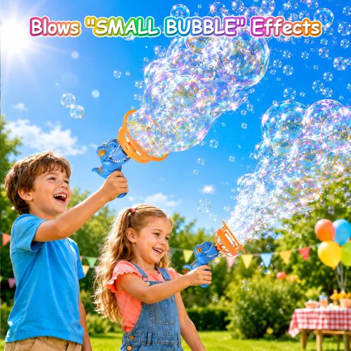 Dinosaur Shaped Bubble Gun for Kids - Blows Over 1000 Bubbles per Minute & Creates Giant Bubbles, Birthday, Christmas & Easter Gift for Boys & Girls