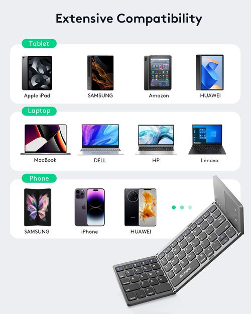 Foldable Bluetooth Keyboard with Touchpad - Portable Wireless Keyboard with Holder, Rechargeable Full Size Ultra Slim Pocket Folding Keyboards for Android Windows iOS Tablet & Laptop