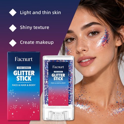 Hair Glitter Stick,Red White Blue Face Glitter Stick with Star, Body Soccer Glitter Rave Makeup