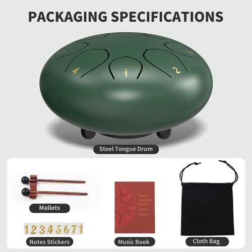 Rain Drum for Outside Garden, 6 Inches 8 Notes Steel Tongue Chakra Drums, Waterproof Meditation Rain Chime, Musical Instruments for Adult Gift with Bag, Music Book, Drum Mallets