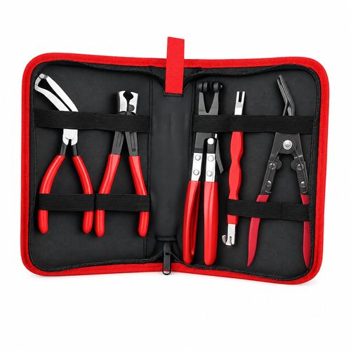 5PCS Automotive Electrical Disconnect Pliers Kit with Storage Case, High-Carbon Steel Connector Separator, Hose Clamp & Trim Clip Removal Tools, Professional Set for Auto Repair & Maintenance