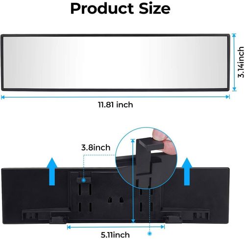 Panoramic Rear View Mirror, 12 Inch Wide Angle Clip On Mirror, Universal Car Interior Accessories, Convex Interior Mirror Reduces Blind Spot, Clear Vision Fits Car SUV Trucks