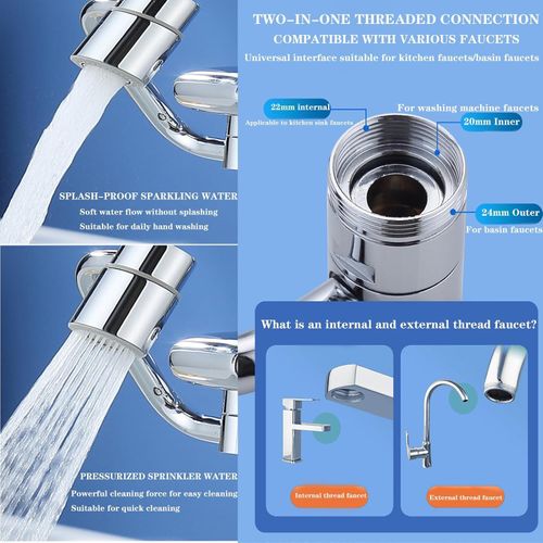 Universal Sink Faucet 1080° Rotating Faucet Extender with Upward Facial Mist, U Shaped Faucet Extender, 360° Faucet Aerator for Bathroom Kitchen, 4 Water Modes Adjustable