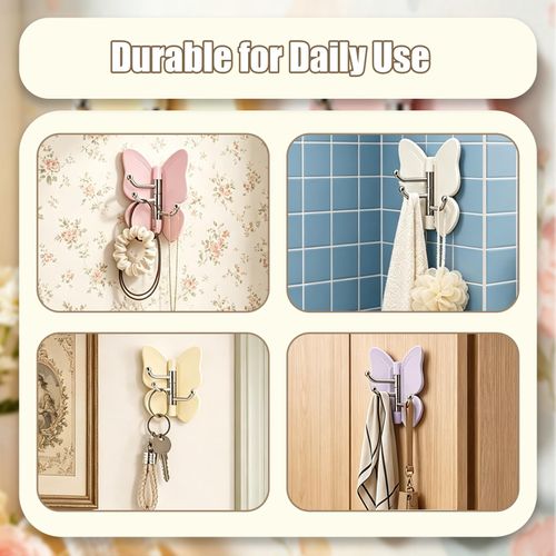 12 Pack Rotating Butterfly Adhesive Wall Hooks, 270° Swivel 3-Prong Towel Hangers with Adjustable Wings, Heavy Duty No-Drill Corner Stick-on Hooks for Bathroom, Kitchen & Entryway (12 Pack)