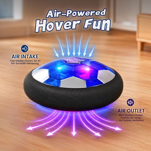 Rechargeable Hover Soccer Ball for Kids Indoor Games, Light-Up Soccer Toy with Soft Foam Bumper, Air-Powered Floating Ball Game, Birthday Gift for Boys and Girls Ages 4-12