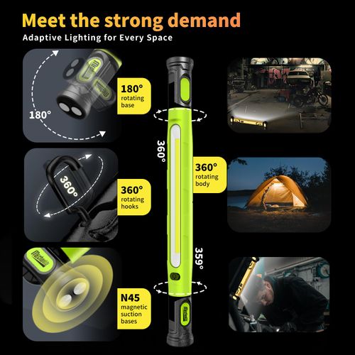 Under Hood Work Light Bar, 3000LM LED Magnetic Light Bar with Hooks, 5200mAh Cordless Rechargeable Hood Light Fathers Day Dad Gifts for Men/Mechanic/Car Repairing/Garage-Gree