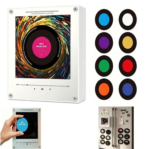 Magnetic Fridge Music Player, Refrigerator Magnet Record Player, Magnetic Vinyl Music Box, 9 PCS Custom Music Player NFC Enabled with LED Light, Unique Anniversary Birthday Gift