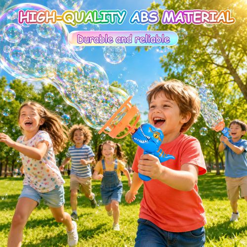 Dinosaur Shaped Bubble Gun for Kids - Blows Over 1000 Bubbles per Minute & Creates Giant Bubbles, Birthday, Christmas & Easter Gift for Boys & Girls