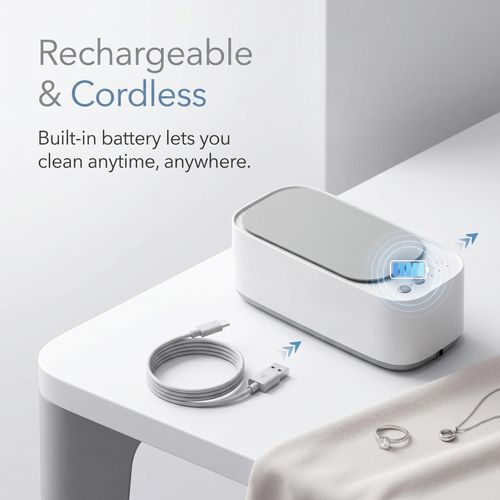 Ultrasonic Jewelry Cleaner Machine, 45kHz Rechargeable Household Ultrasonic Cleaner for Jewelry, Eyeglasses, Rings, Watch Straps, Dentures, Portable with 3 Cleaning Modes and Auto Shut-Off