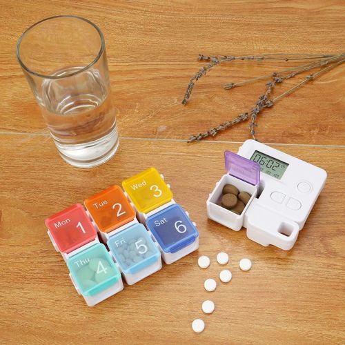 7 Days Pill Dispenser Organizer with Reminder Alarm - Portable Travel Vitamins Medicine Box Case(Rainbow)
