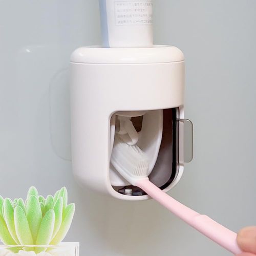 Toothpaste Dispenser Wall Mounted Bathroom Automatic Toothpaste Squeezer,Visualization of Toothpaste Flow Rate(White&Transparent)