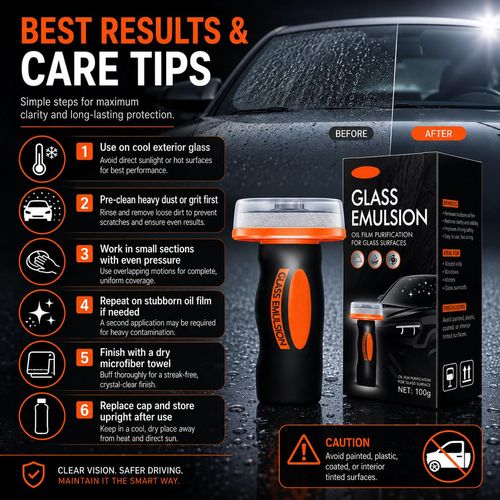 Windshield Oil Film Remover for Car, 2 Pack 100ml Each Roll-On Glass Cleaner Compound with Built-In Cleaning Pad, Helps Remove Road Film, Water Spots, Smudges & Haze, Exterior Auto Glass