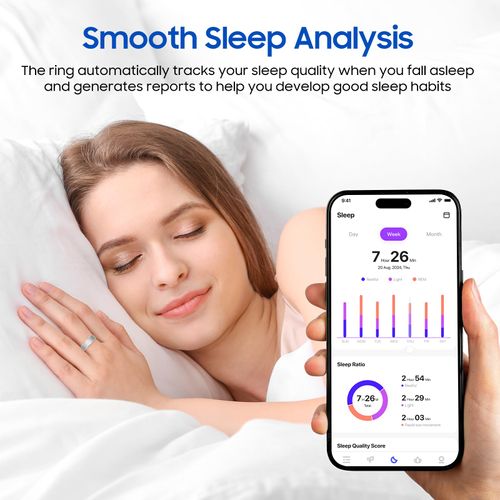 Smart Ring Health Tracker for Men Women, Sleep Stress Exercise Health Monitoring, IP68 Waterproof, Long Battery Life, No Subscription, iOS Android Compatible
