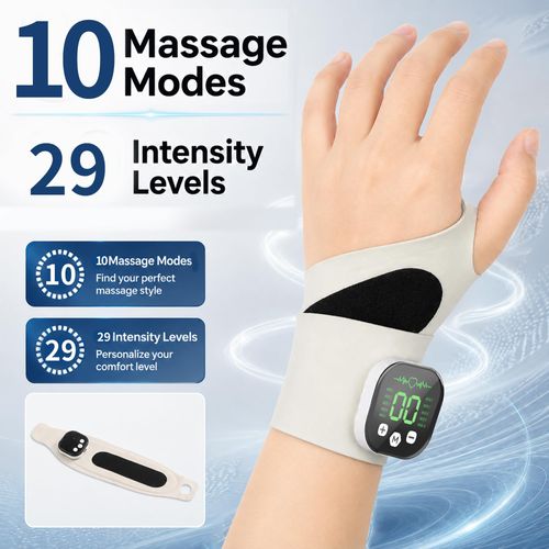 Electric Wrist Massager, Adjustable Microcurrent Wrist Support Wrap with 8 Modes 30 Intensity Levels Cordless Wrist Massage for Home Office Travel