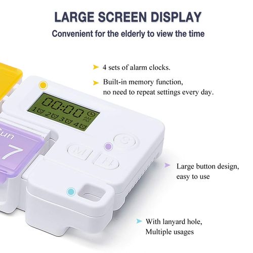 7 Days Pill Dispenser Organizer with Reminder Alarm - Portable Travel Vitamins Medicine Box Case(Rainbow)