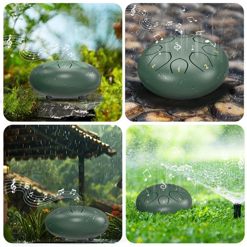 Rain Drum for Outside Garden, 6 Inches 8 Notes Steel Tongue Chakra Drums, Waterproof Meditation Rain Chime, Musical Instruments for Adult Gift with Bag, Music Book, Drum Mallets